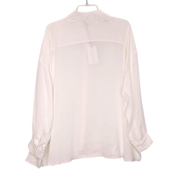 Divine Heritage Pure Silk Blouse Lace Collar Button Down Ivory Womens Size M NWT - Picture 2 of 6